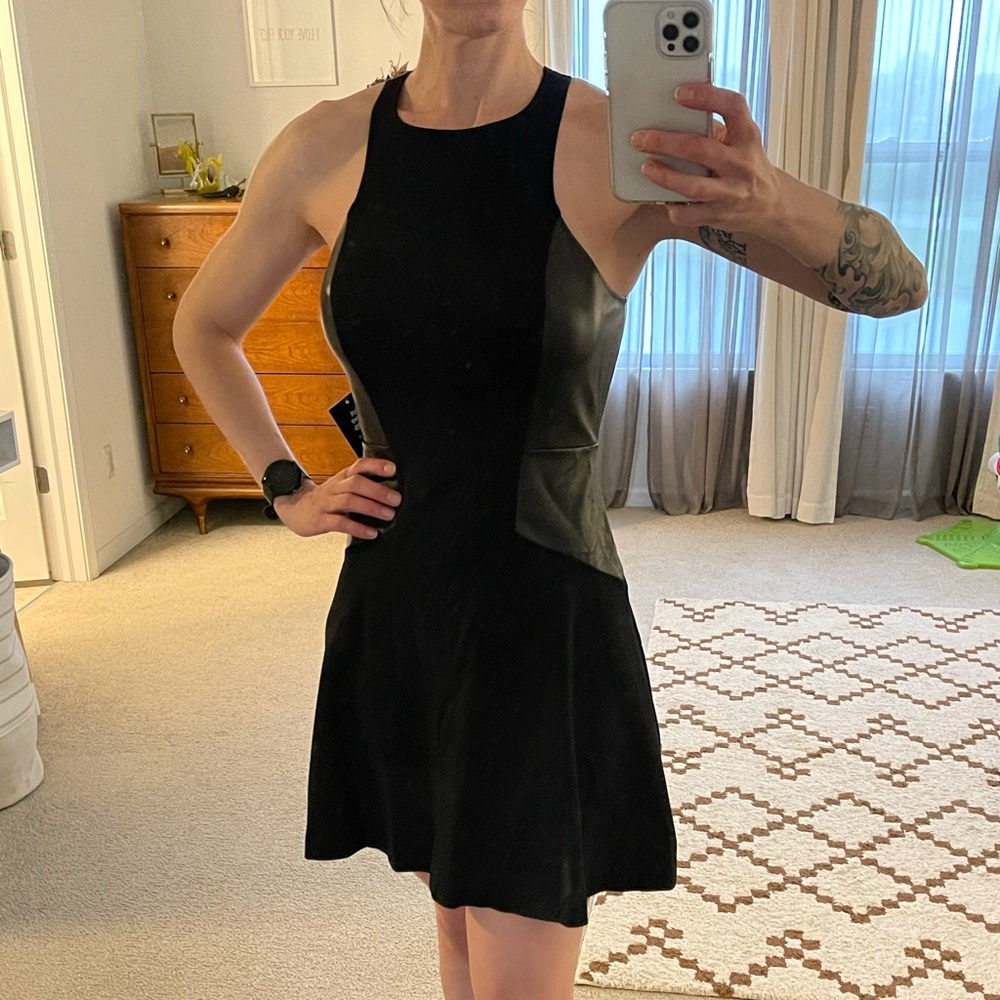 Express little Black faux leather high neck dress